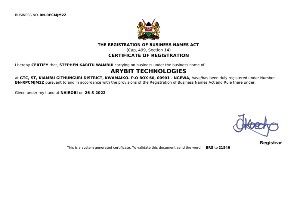 Business Registration Certificate